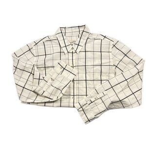 Long Sleeve Collared Button-Down Shirt - Cream Plaid M